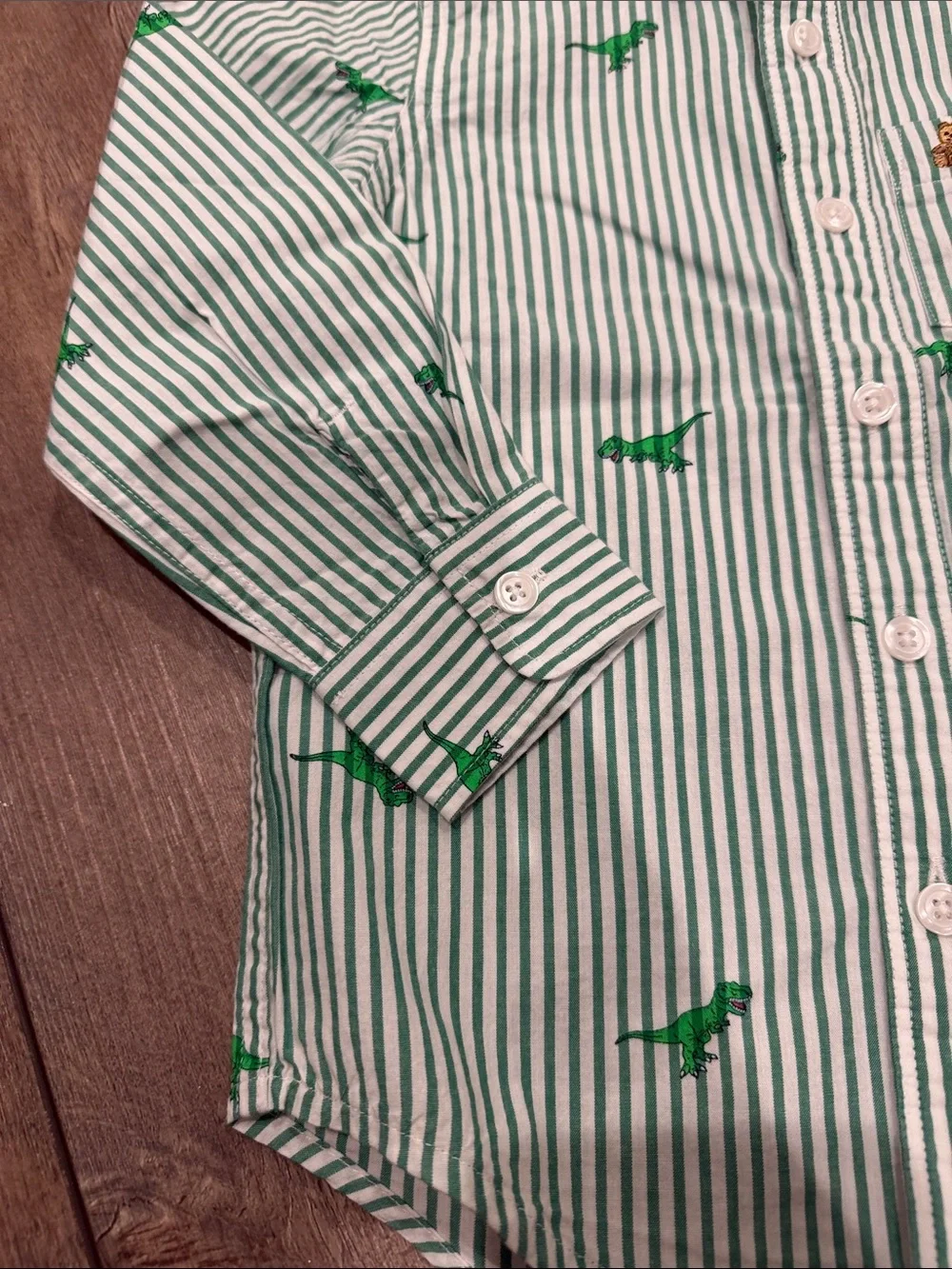NEW! babyGap Brannan Bear Poplin Shirt in Green Dinosaur Size 4